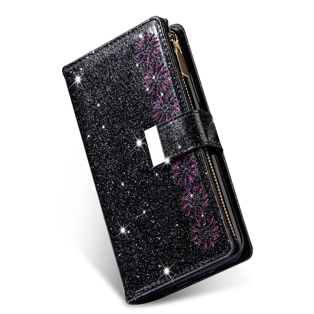 Glittery Starry Style Laser Carving Leather Case for Samsung Galaxy A51 SM-A515 - Black - 3