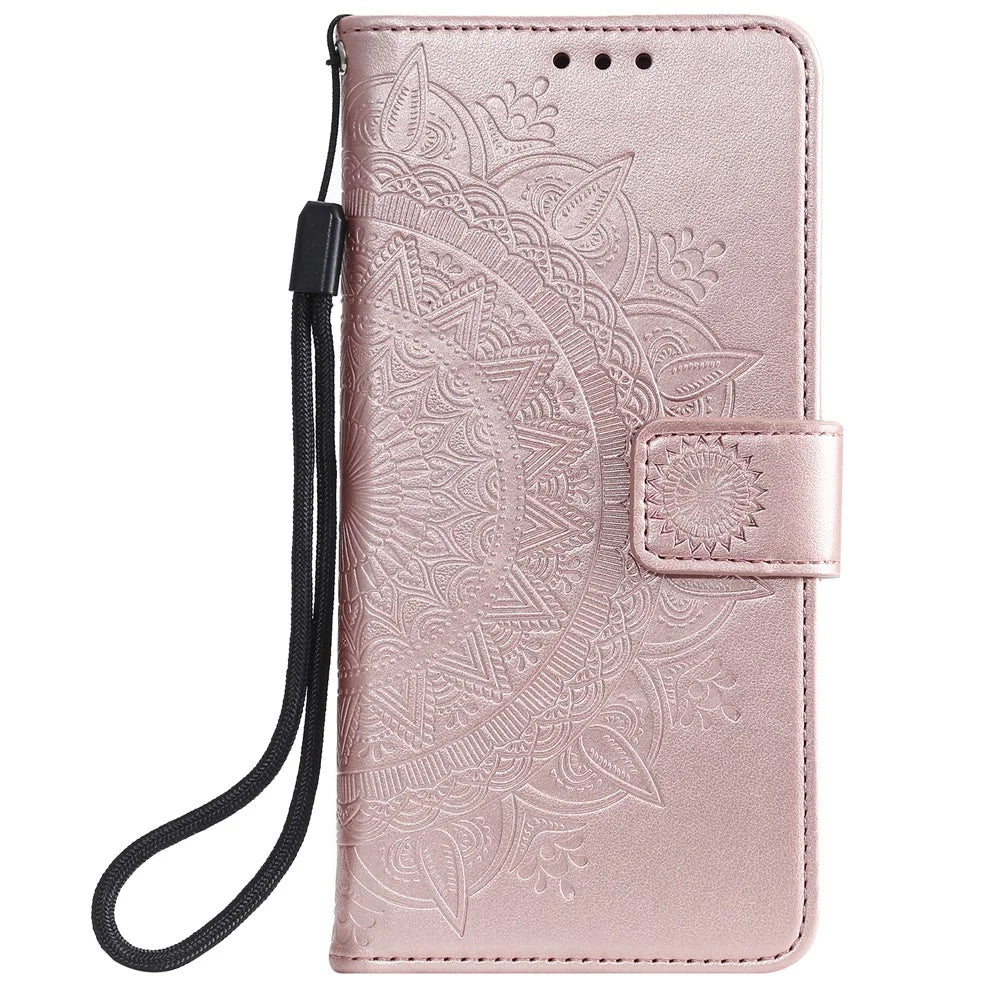 Imprint Flower Leather with Wallet Stand Case for Samsung Galaxy M31 - Rose Gold - 2
