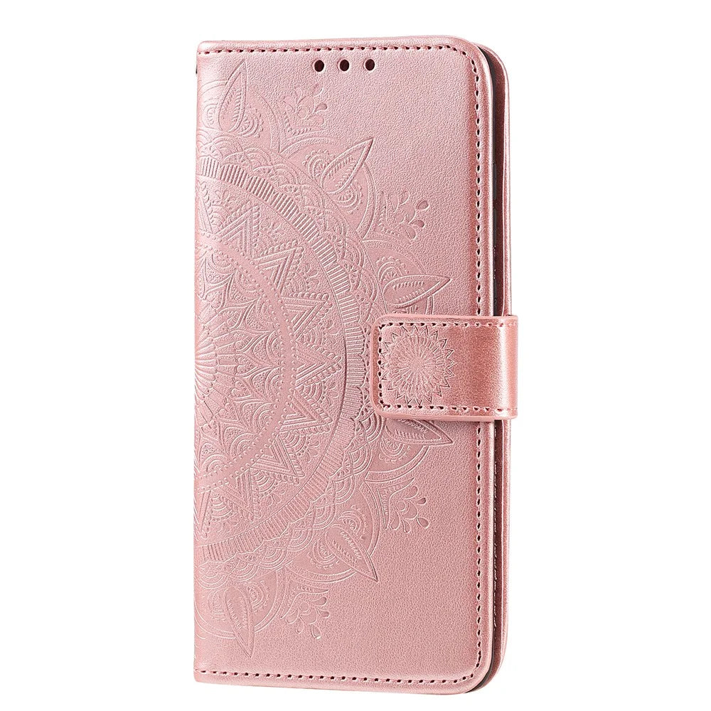 Imprint Flower Leather with Wallet Stand Case for Samsung Galaxy M31 - Rose Gold - 3
