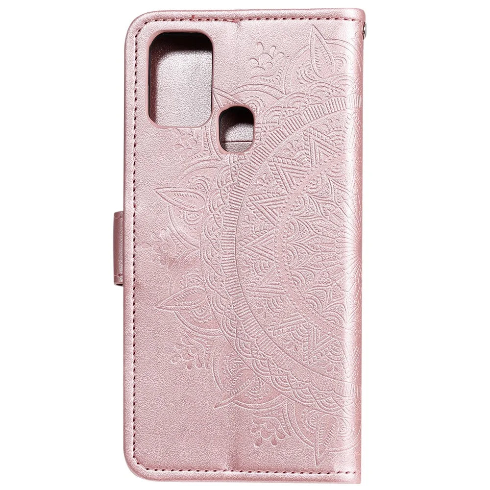 Imprint Flower Leather with Wallet Stand Case for Samsung Galaxy M31 - Rose Gold - 4