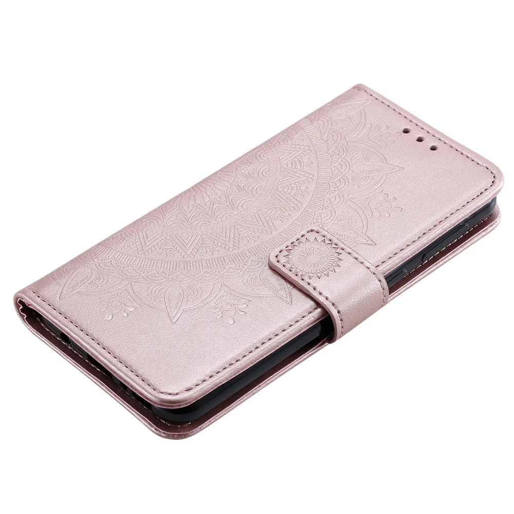 Imprint Flower Leather with Wallet Stand Case for Samsung Galaxy M31 - Rose Gold - 7