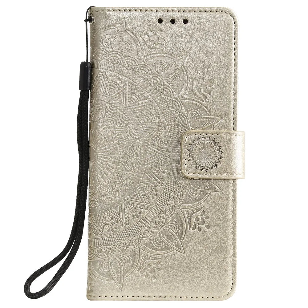 Imprint Flower Leather with Wallet Phone Casing for Samsung Galaxy A51 5G SM-A516 - Gold - 2