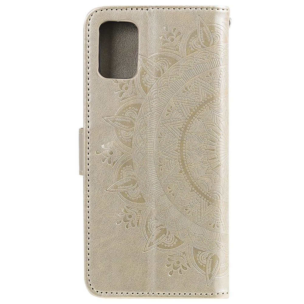 Imprint Flower Leather with Wallet Phone Casing for Samsung Galaxy A51 5G SM-A516 - Gold - 3