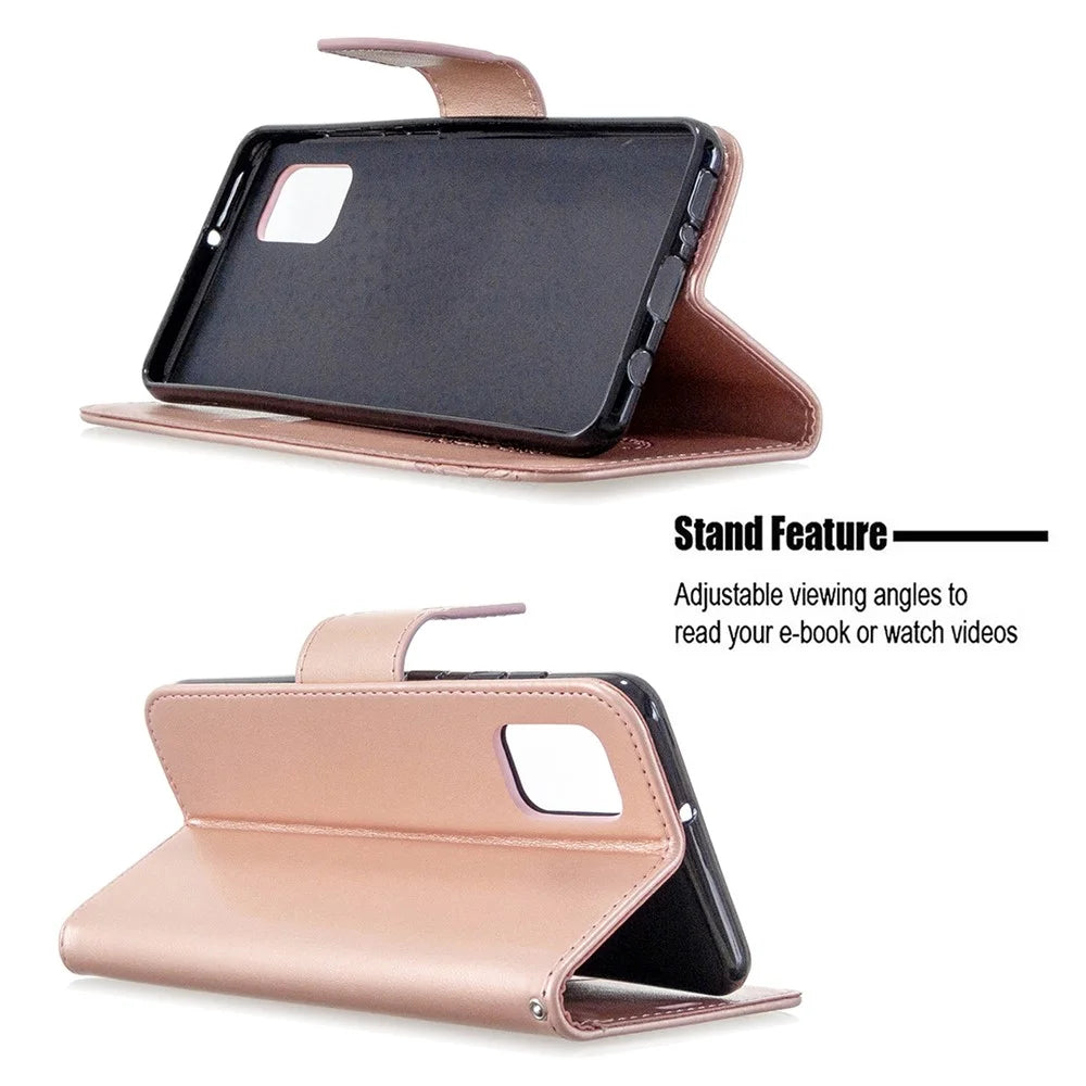 Imprint Butterfly Leather Wallet Phone Case for Samsung Galaxy A31 - Rose Gold - 2