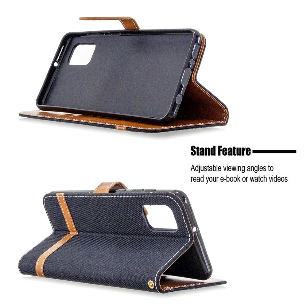Assorted Color Jeans Cloth Leather Stylish with Wallet Case for Samsung Galaxy A31 - Black - 2