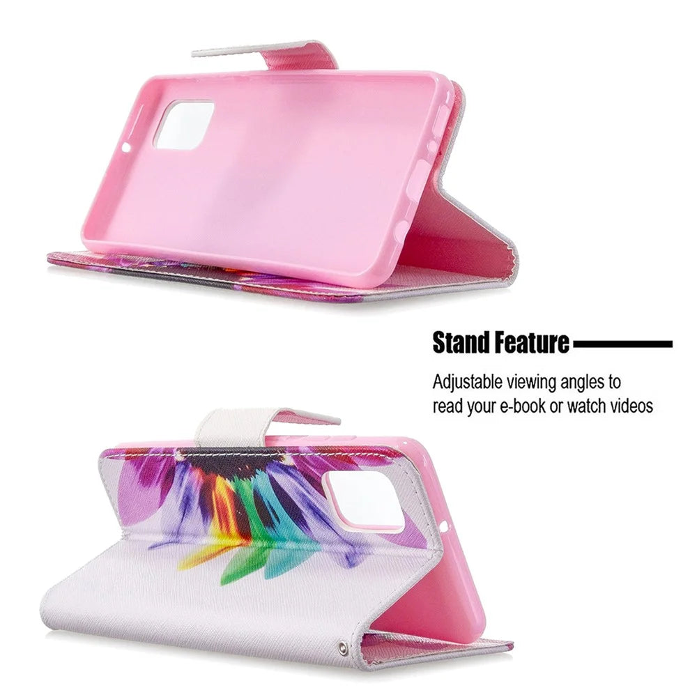 Pattern Printing Leather Wallet Protective Case for Samsung Galaxy A31 - Colorful Petal - 2