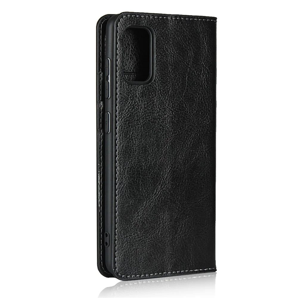 Crazy Horse Skin Genuine Leather Wallet Phone Case for Samsung Galaxy A41 (Global Version) - Black - 2