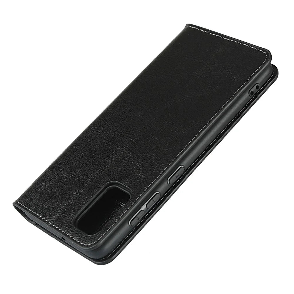 Crazy Horse Skin Genuine Leather Wallet Phone Case for Samsung Galaxy A41 (Global Version) - Black - 5