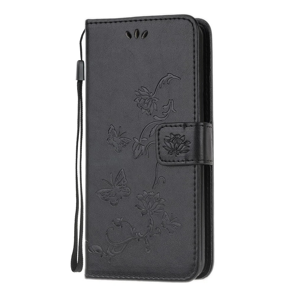 Imprint Butterfly Flower PU Leather Case with Strap for Samsung Galaxy A21s - Black - 2