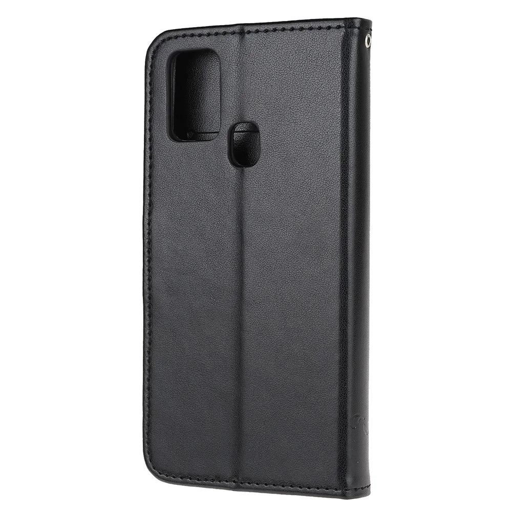 Imprint Butterfly Flower PU Leather Case with Strap for Samsung Galaxy A21s - Black - 3