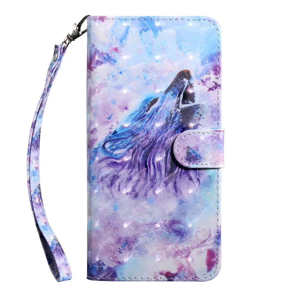 Light Spot Decor Pattern Printing Wallet Stand Leather Case with Strap for Samsung Galaxy A51 5G SM-A516 - Wolf - 2