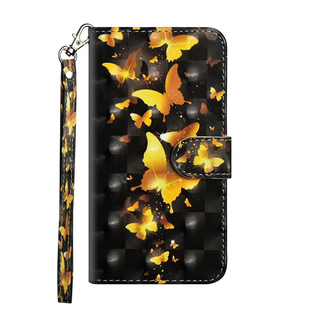 Light Spot Decor Pattern Printing Wallet Stand Leather Case with Strap for Samsung Galaxy A21s - Gold Butterfly - 2