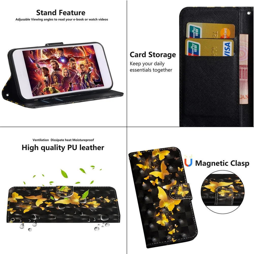 Light Spot Decor Pattern Printing Wallet Stand Leather Case with Strap for Samsung Galaxy A21s - Gold Butterfly - 6