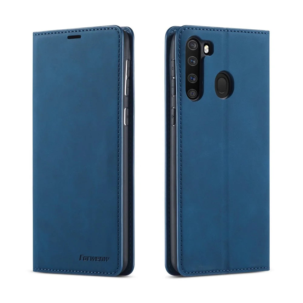 FORWENW Fantasy Series Silky Touch Wallet Leather Mobile Phone Cover for Samsung Galaxy A21 - Blue - 1