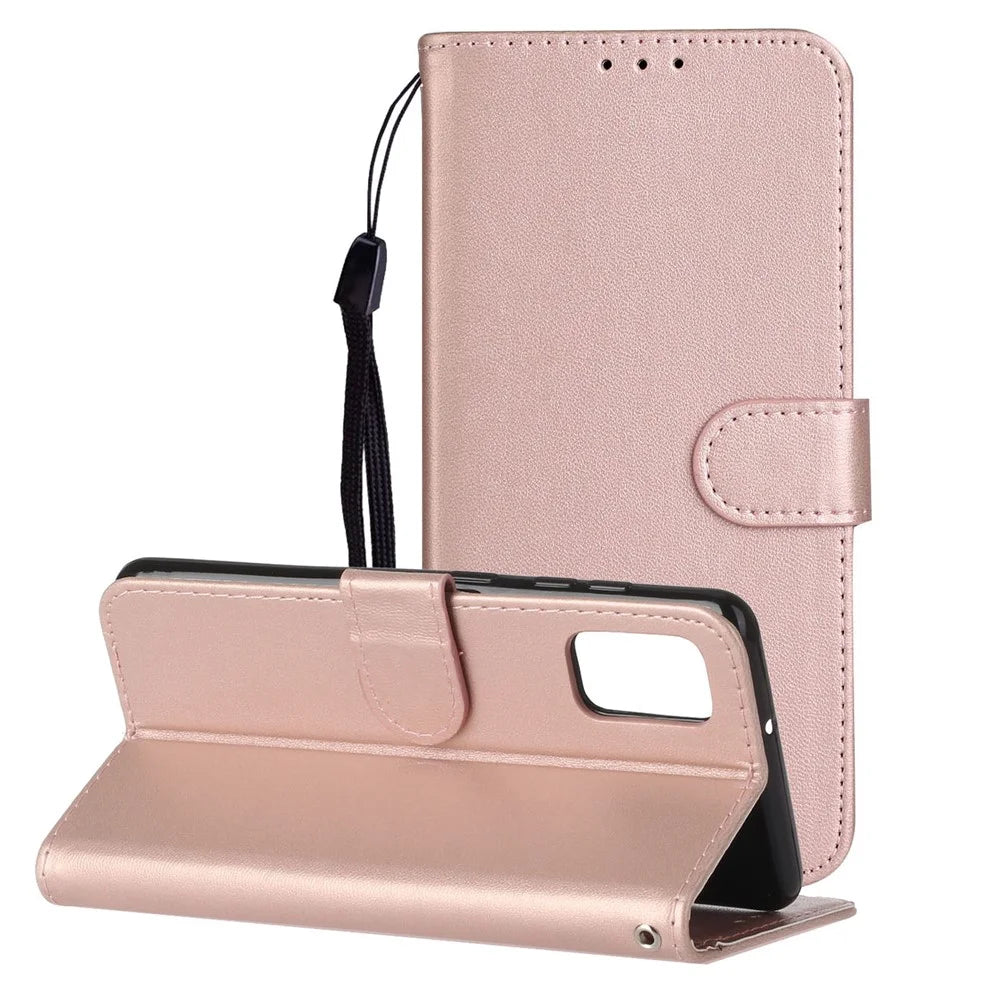 Solid Color Leather Wallet Back Cover for Samsung Galaxy A31 - Rose Gold - 1