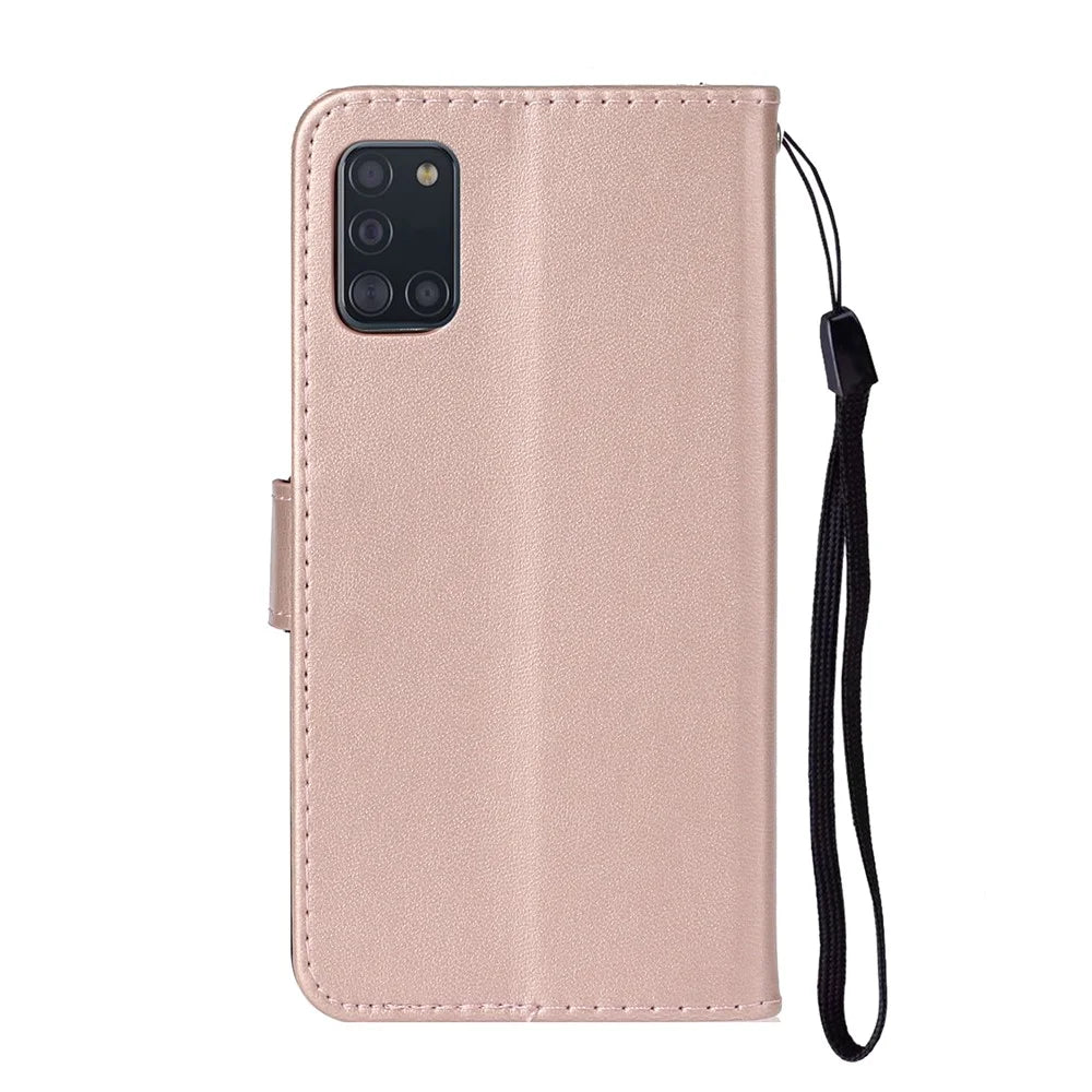 Solid Color Leather Wallet Back Cover for Samsung Galaxy A31 - Rose Gold - 4