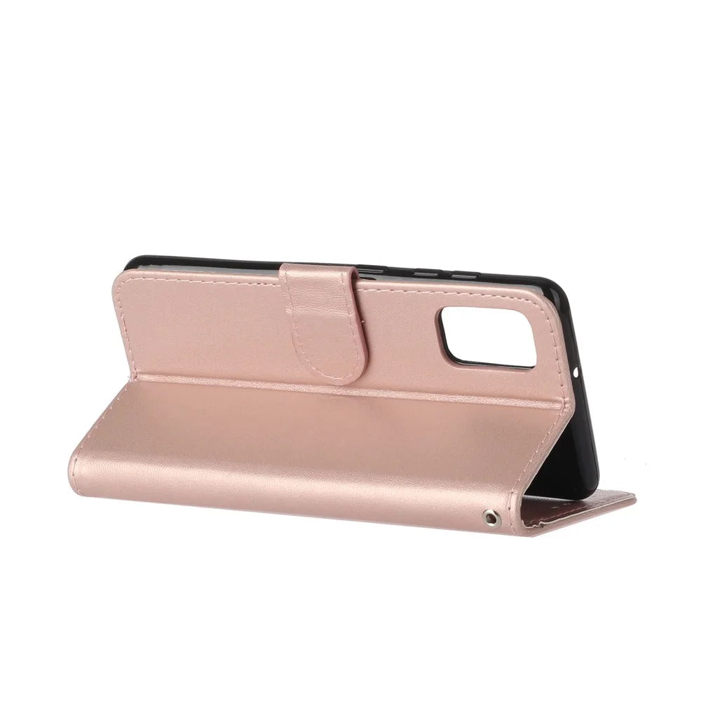 Solid Color Leather Wallet Back Cover for Samsung Galaxy A31 - Rose Gold - 5