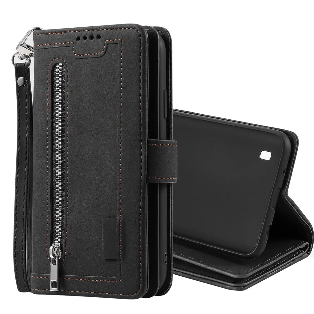 Zipper Pocket 9 Card Slots Leather Wallet Cover for Samsung Galaxy A10 - Black - 2