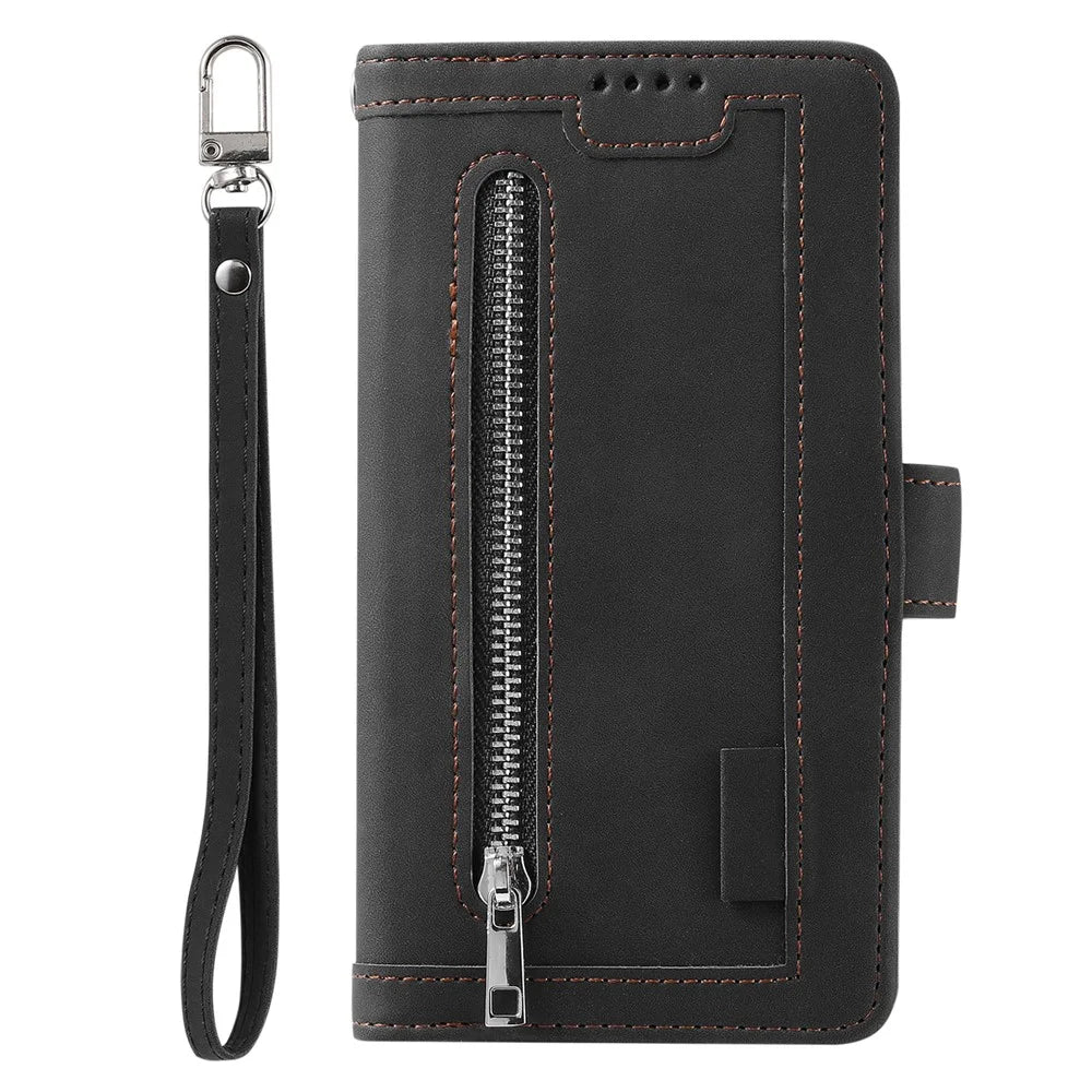 Zipper Pocket 9 Card Slots Leather Wallet Cover for Samsung Galaxy A10 - Black - 3