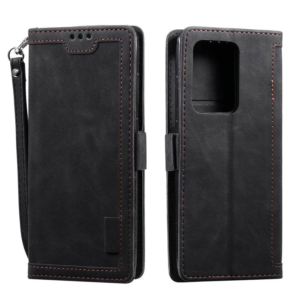 Retro Splicing Style Wallet Stand Flip Leather Case for Samsung Note 20 Ultra / Note 20 Ultra 5G - Black - 2