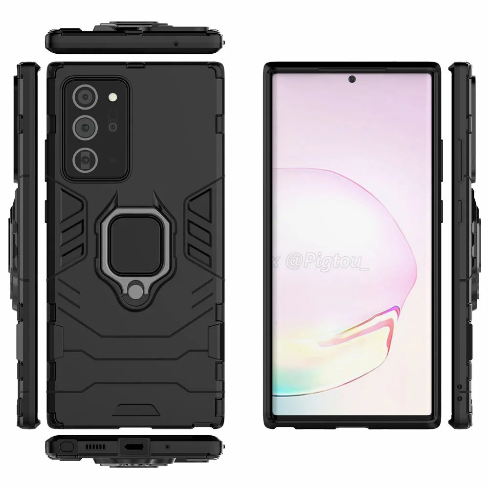 Finger Ring Kickstand Case Built-in Magnetic Metal Sheet PC + TPU Shell for Samsung Galaxy Note20 Ultra/Note20 Ultra 5G- Black - 7