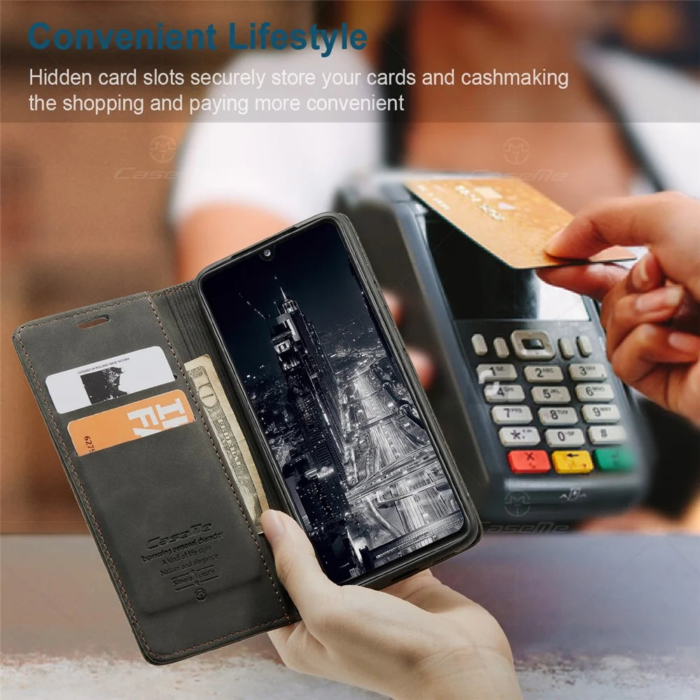 CASEME 013 Series Auto-absorbed Simple Leather Flip Cover for Samsung Galaxy A31 - Black - 3