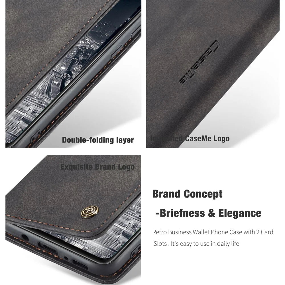 CASEME 013 Series Auto-absorbed Simple Leather Flip Cover for Samsung Galaxy A31 - Black - 6