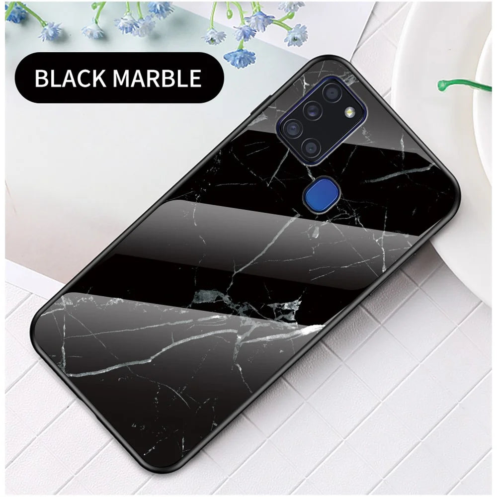 Marble Texture Tempered Glass + PC + TPU Hybrid Case for Samsung Galaxy A21s - Black - 2