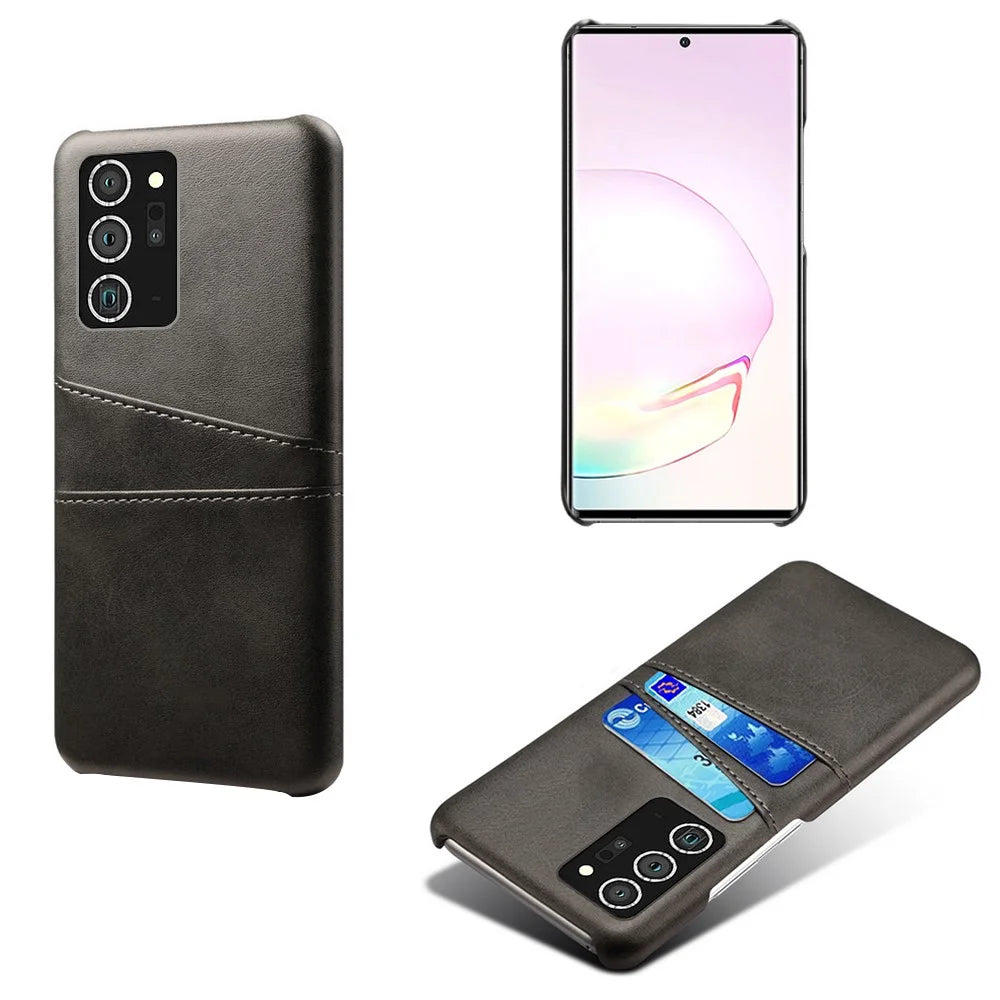 Hard Cover Double Card Slots PU Leather Coated Plastic Phone Shell for Samsung Galaxy Note20 Ultra/20 Ultra 5G - Black - 1