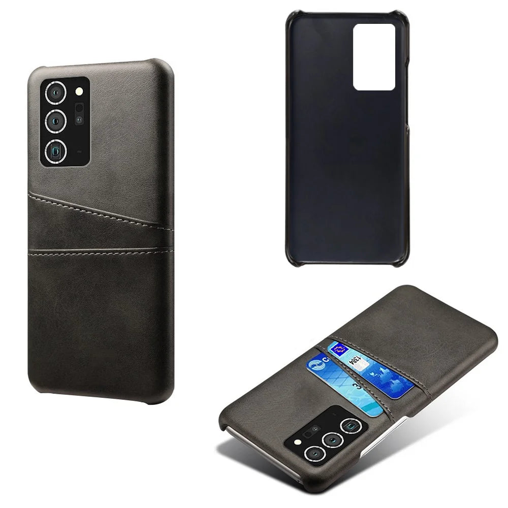 Hard Cover Double Card Slots PU Leather Coated Plastic Phone Shell for Samsung Galaxy Note20 Ultra/20 Ultra 5G - Black - 2