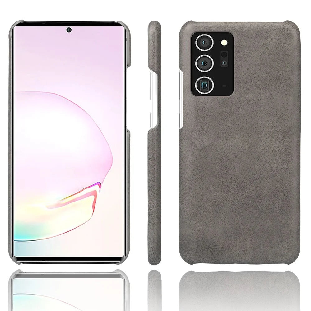 Crazy Horse Skin PU Leather Coated PC Cover Hard Case for Samsung Galaxy Note20 Ultra / 20 Ultra 5G - Grey - 1