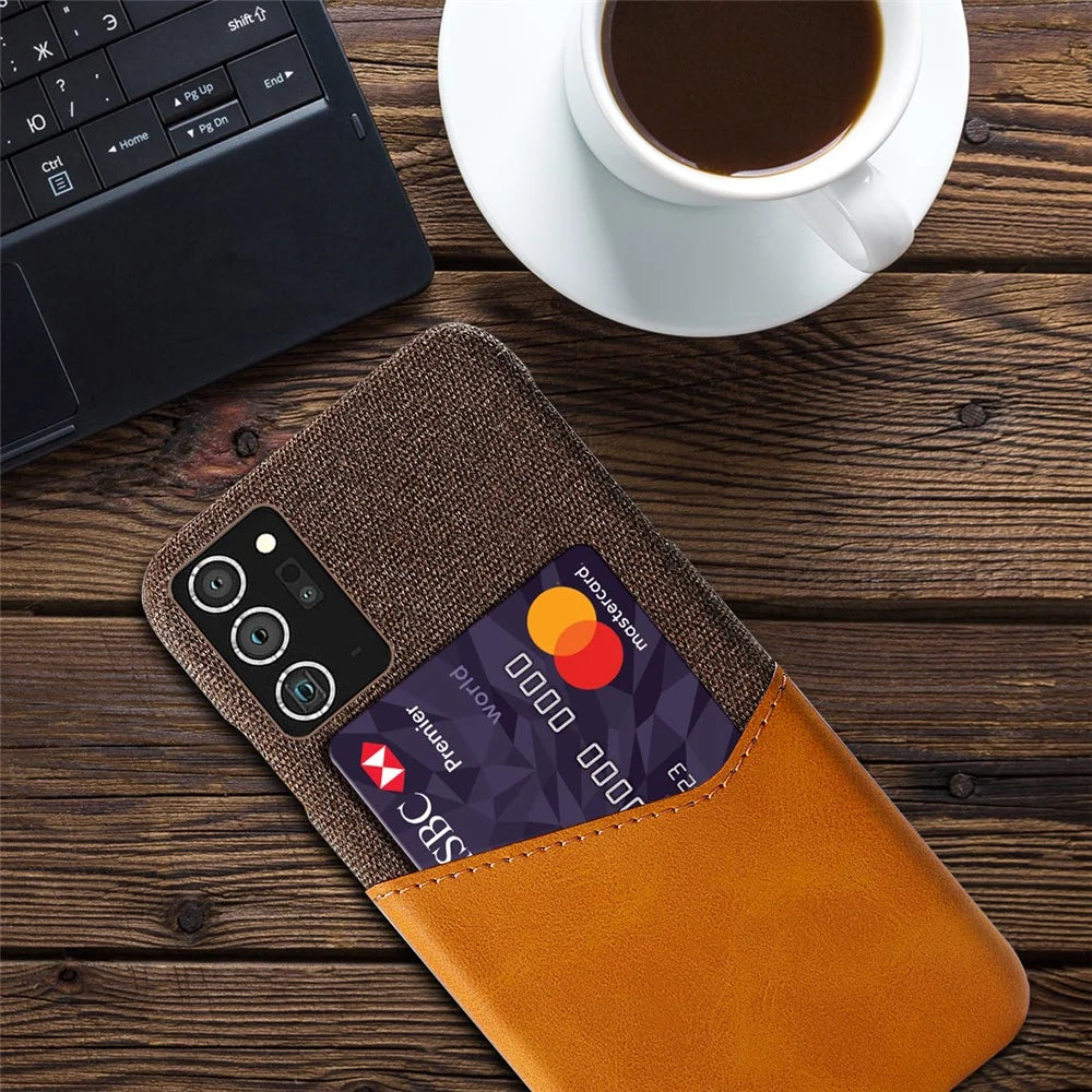 Cloth + PU Leather + PC Hybrid Back Case with Card Slot Shell for Samsung Galaxy Note20 / Note20 5G - Brown - 2