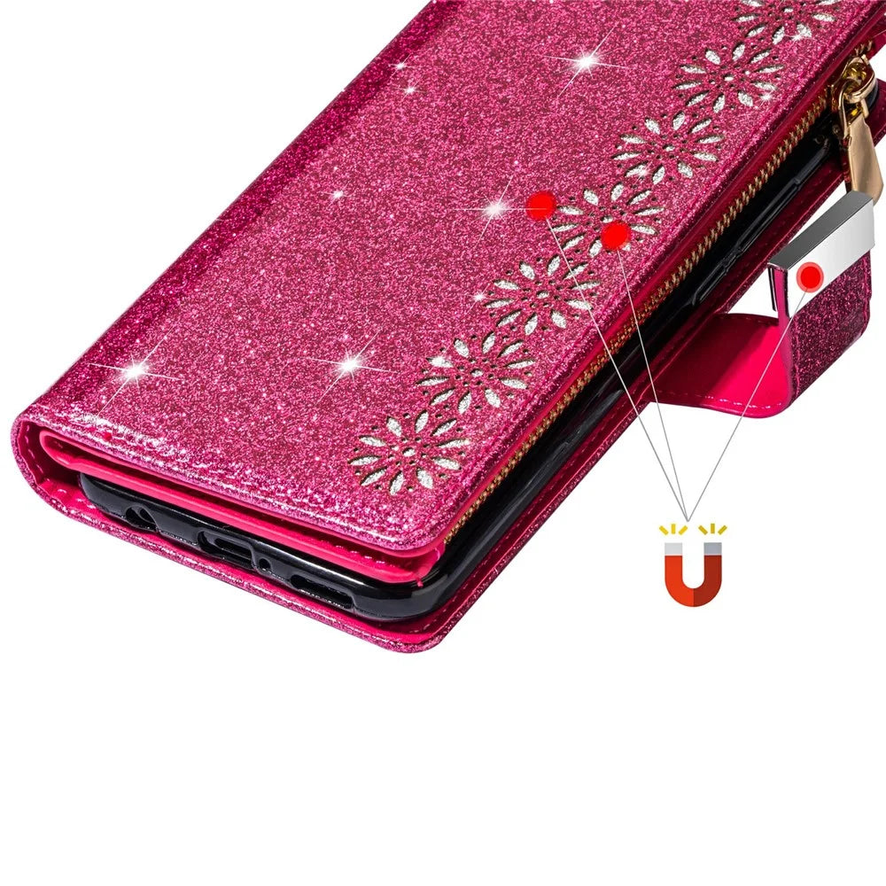 Glittery Starry Style Laser Carving Leather Shell for Samsung Galaxy Note20/Note20 5G - Rose - 6