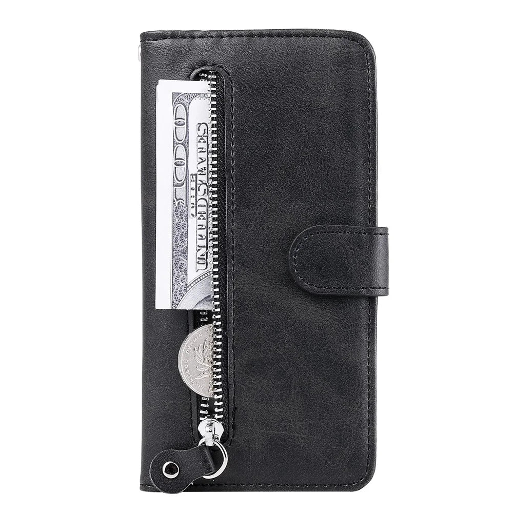 Zipper Pocket Leather Wallet Stand Case for Samsung Galaxy M31 - Black - 2