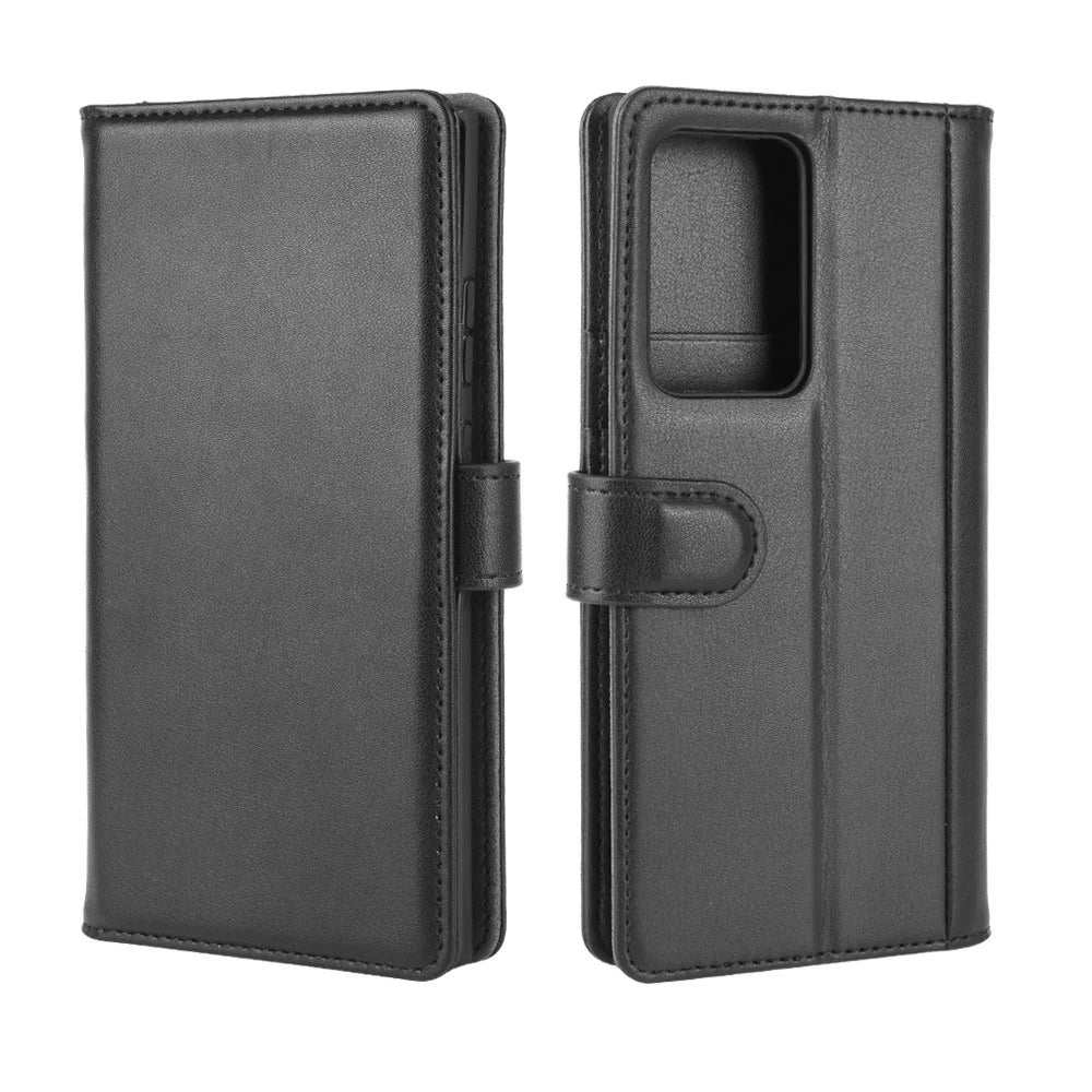 For Samsung Galaxy Note20 Ultra / Note20 Ultra 5G Phone Cases Genuine Split Leather Wallet Mobile Cover Stand - Black - 2