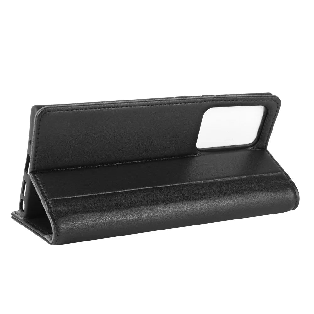 For Samsung Galaxy Note20 Ultra / Note20 Ultra 5G Phone Cases Genuine Split Leather Wallet Mobile Cover Stand - Black - 7