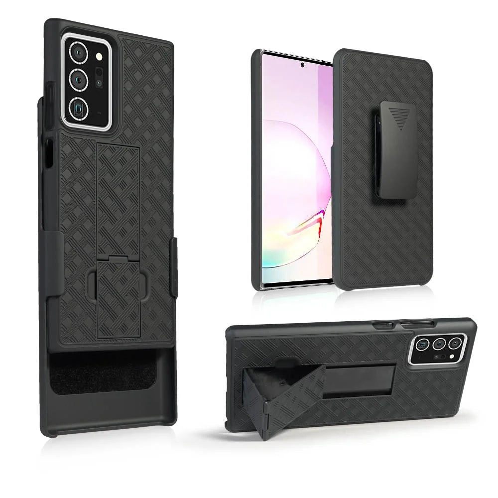Woven Skin Swivel Belt Clip Holster PC + TPU Cover for Samsung Galaxy Note20 Ultra/Note20 Ultra 5G - 1