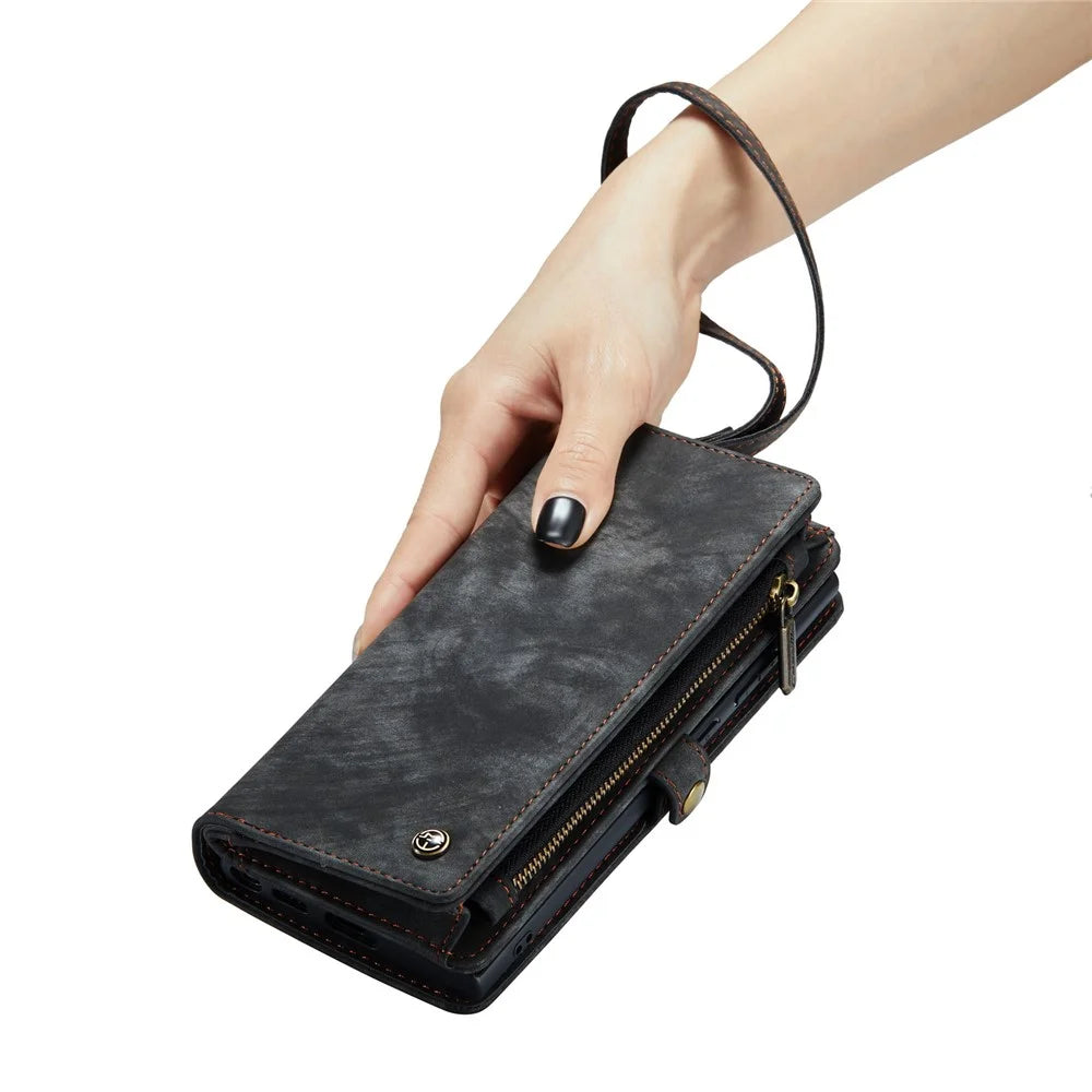 CASEME 008 Series Multi-functional 2-in-1 Zipper Wallet PU Leather Case for Samsung Galaxy Note20 Ultra / Note20 Ultra - Black - 7