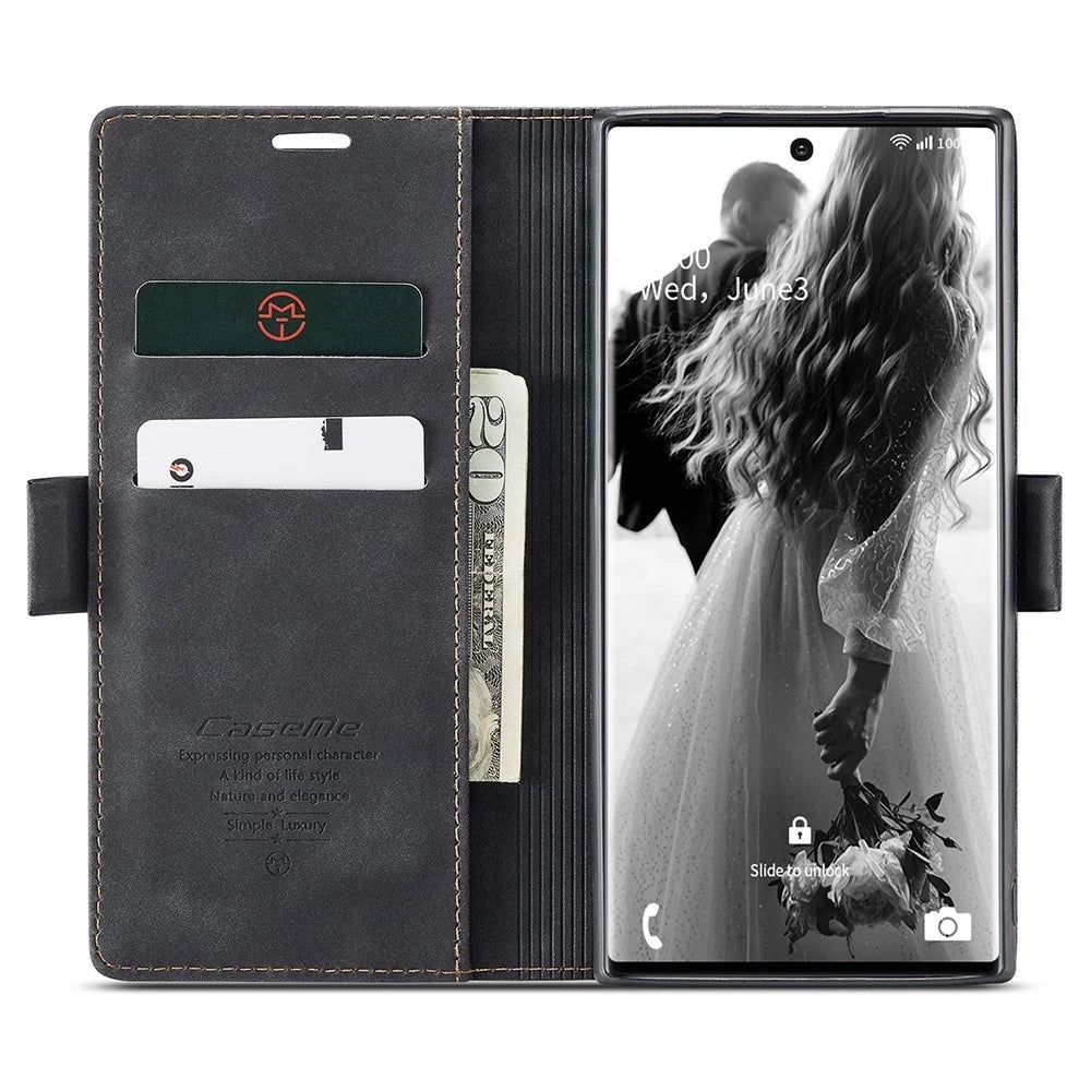 CASEME 013 Series Simplicity Auto-absorbed Leather Wallet Case for Samsung Galaxy Note20 Ultra/Note20 Ultra 5G - Black - 2