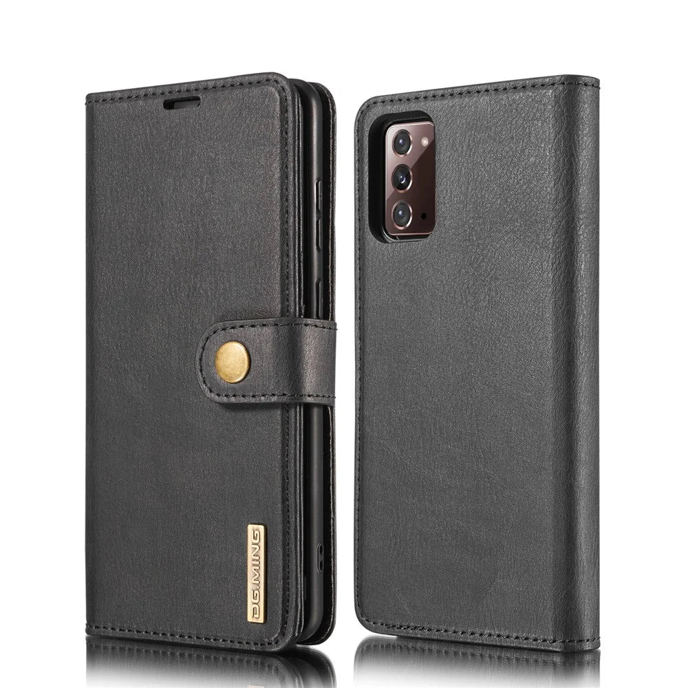 DG.MING Detachable 2-in-1 PC Back Cover + Split Leather Case for Samsung Galaxy Note20 / Note20 5G - Black - 2