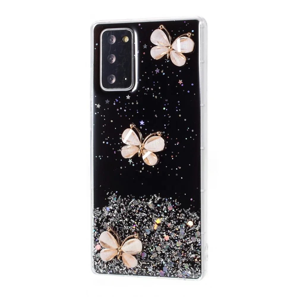 3D Butterfly Rhinestone Decor Epoxy TPU Case for Samsung Galaxy Note20 Ultra/Note20 Ultra 5G - Black - 2