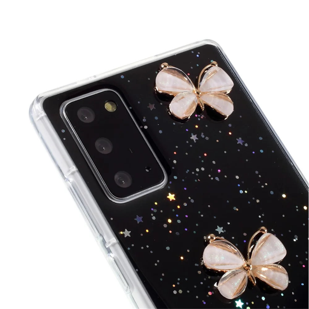 3D Butterfly Rhinestone Decor Epoxy TPU Case for Samsung Galaxy Note20 Ultra/Note20 Ultra 5G - Black - 4