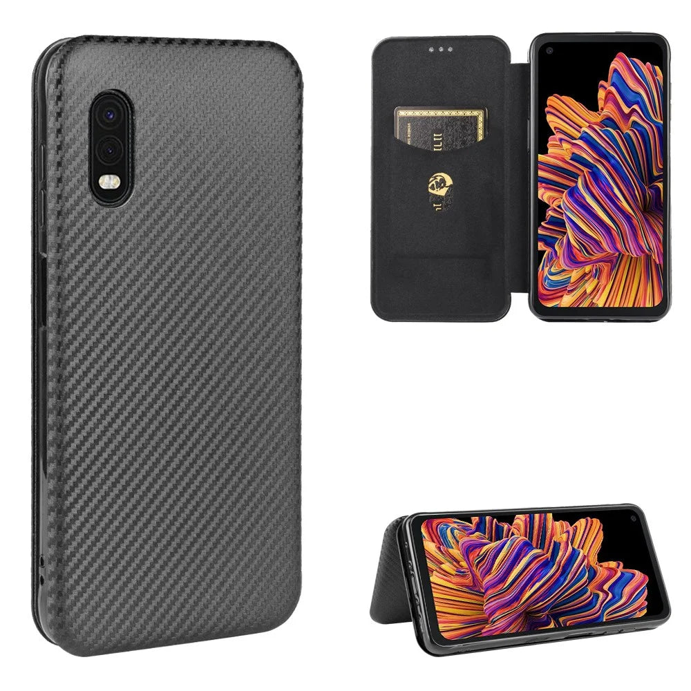 Carbon Fiber Texture Leather Auto-absorbed Shell for Samsung Galaxy Xcover Pro - Black - 1