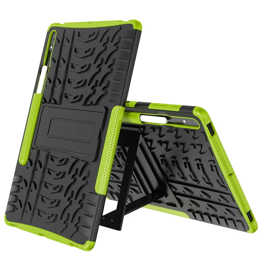Cool Tyre Hybrid PC + TPU Protector Cover with Kickstand for Samsung Galaxy Tab S9+ / Tab S7+ / Tab S7 FE / S8+ - Green - 7