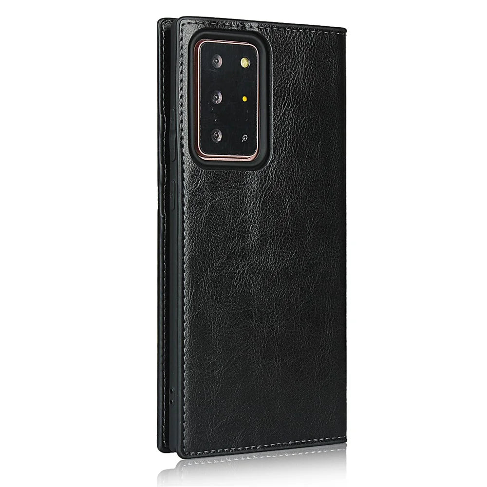 Crazy Horse Genuine Leather Wallet Cover Case for Samsung Galaxy Note20 Ultra/Note20 Ultra 5G - Black - 5