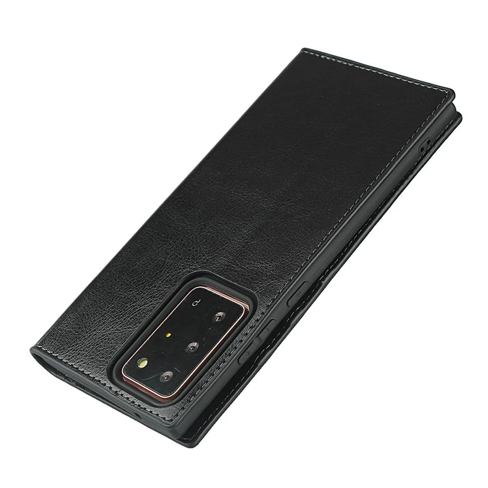 Crazy Horse Genuine Leather Wallet Cover Case for Samsung Galaxy Note20 Ultra/Note20 Ultra 5G - Black - 7