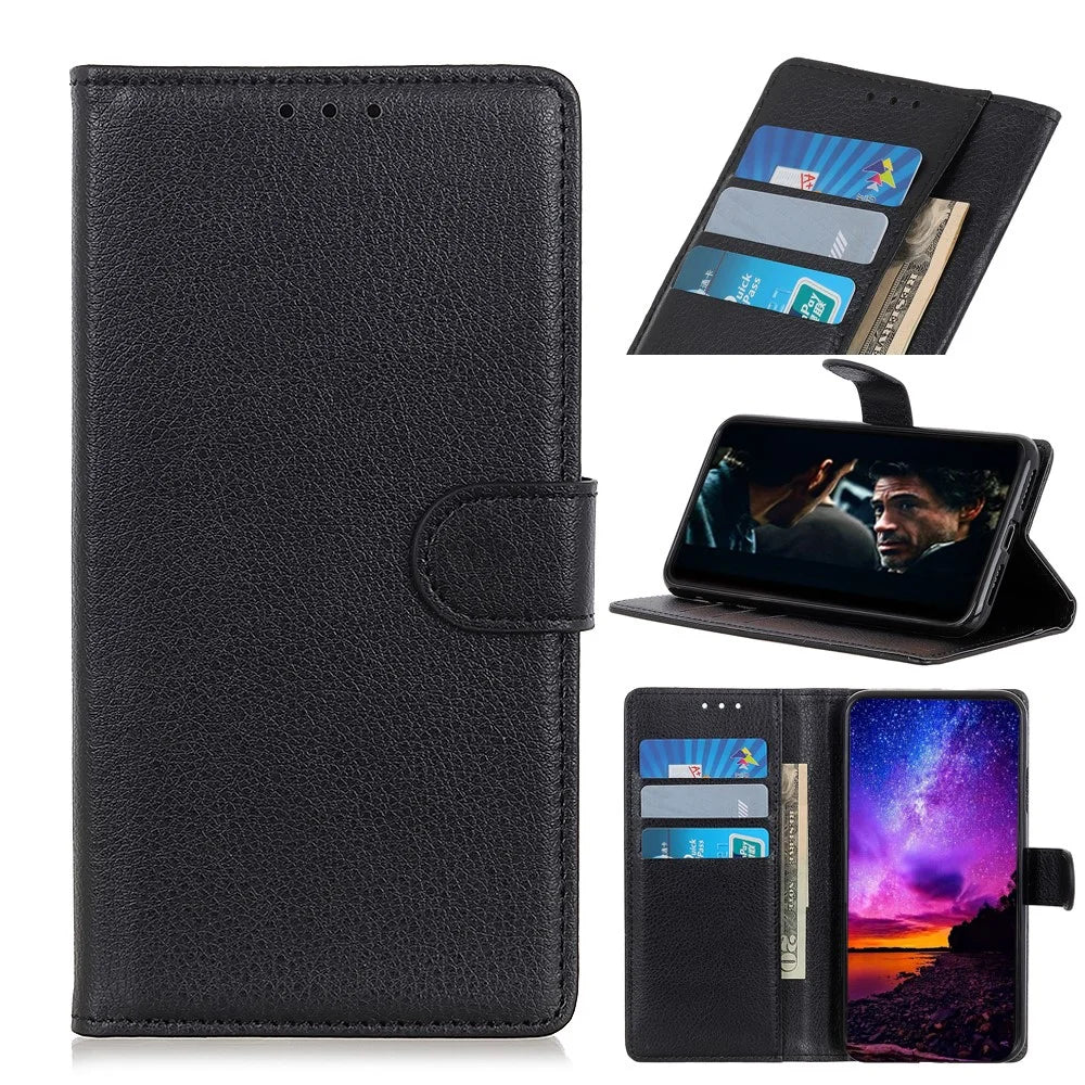 For Samsung Galaxy S20 Fan Edition Shockproof Anti-dust Anti-scratch Litchi Texture Wallet Stand Leather Cover - Black - 1