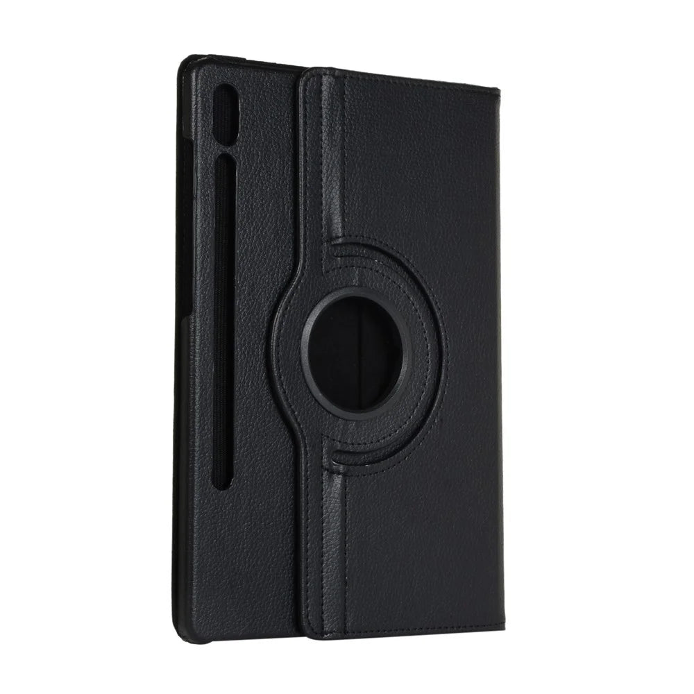 Litchi Skin Leather Shell Case with Rotating Stand for Samsung Galaxy Tab S10+ / S9+  / S8+ / S7+ / S7 FE - Black - 2