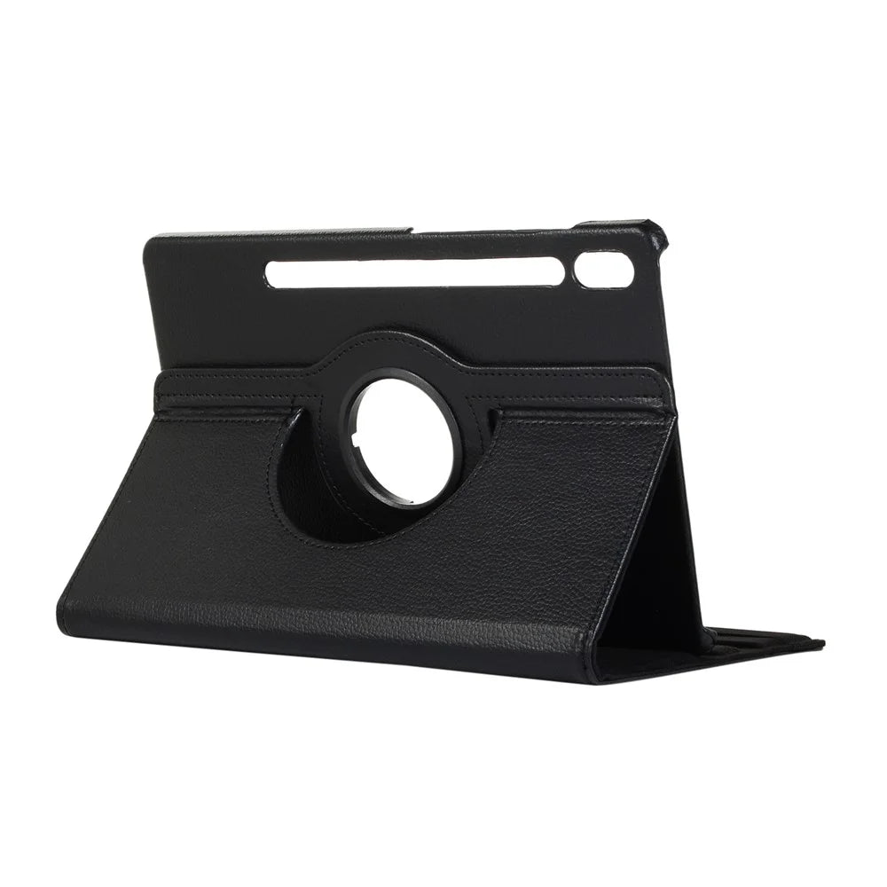 Litchi Skin Leather Shell Case with Rotating Stand for Samsung Galaxy Tab S10+ / S9+  / S8+ / S7+ / S7 FE - Black - 3