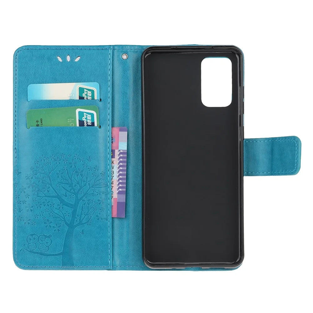 Imprint Tree Owl Wallet Leather Cover Stand Case for Samsung Galaxy S20 Lite/S20 Fan Edition - Blue - 5
